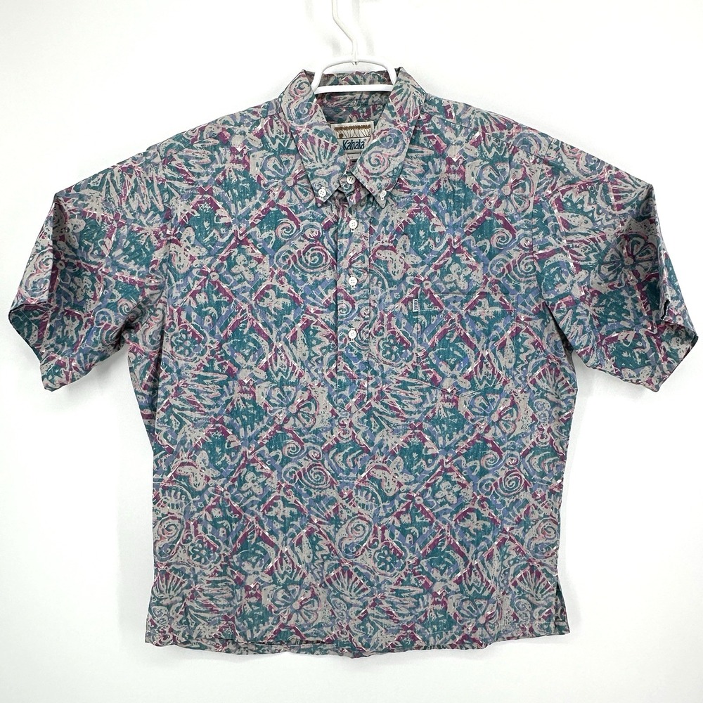 Kahala Mens Hawaiian Shirt Size L Floral Pullover Beach Resort Aloha Tropical